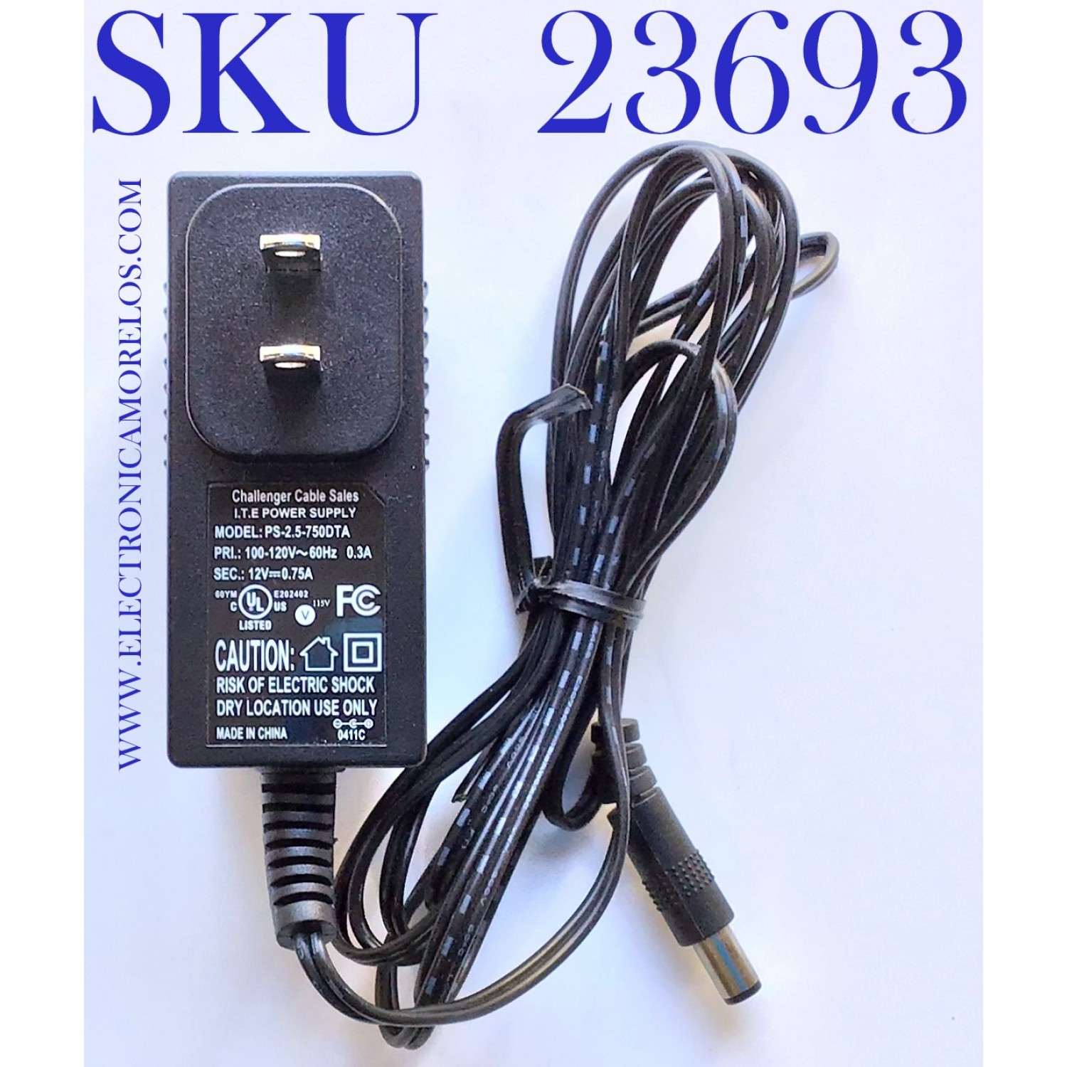 ADAPTADOR CHALLENGER / PS-2.5-750DTA / 100-120V / SALIDA VCD 12V - 0.75A  / 60Hz / MODELO PS-2.5-750DTA	